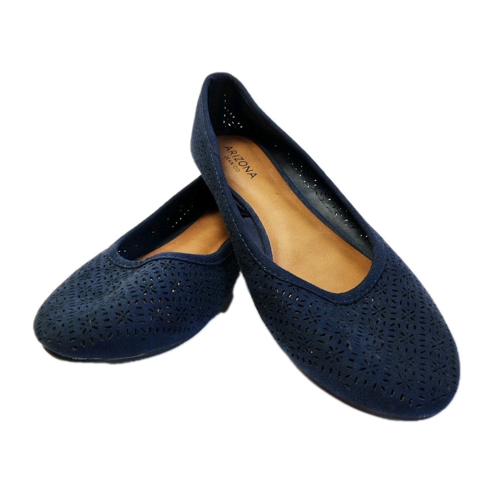Arizona Jean Co Womens Laurie Ballet Flats Size 9.5 Blue Laser Cut Slip‎ On Shoe